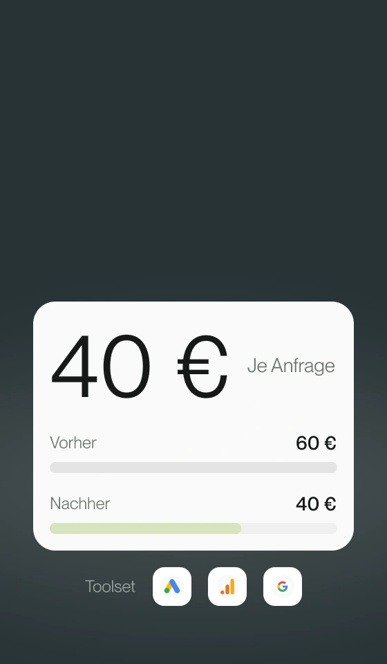 Balkenvergleich der Kosten je Formular-Conversion mit zugeordneten Werbe- und Analysewerkzeugen.